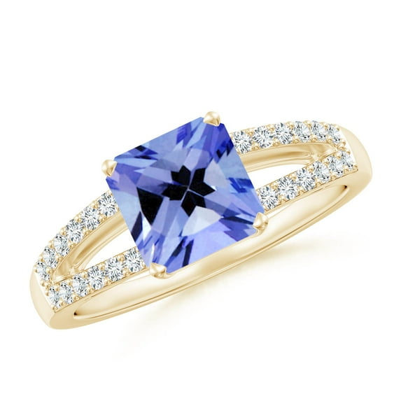 ANGARA Natural Solitaire Emerald-Cut 1.5 ct Tanzanite Split Shank Ring in 14K Yellow Gold for Women (Size-7mm) | December Birthstone, Anniversary, Jewelry Gift for Women | Natural Tanzanite Ring