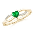 thumbnail image 1 of ANGARA Natural Solitaire Emerald Heart Promise Ring with Diamond Accents in 14K Yellow Gold for Women (Size-4mm) | May Birthstone, Birthday, Anniversary, Jewelry Gift for Women | Natural Emerald Ring, 1 of 9