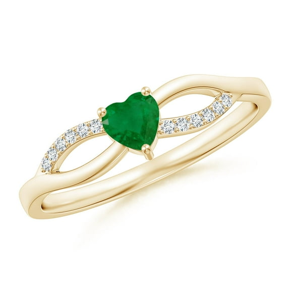 ANGARA Natural Solitaire Emerald Heart Promise Ring with Diamond Accents in 14K Yellow Gold for Women (Size-4mm) | May Birthstone, Birthday, Anniversary, Jewelry Gift for Women | Natural Emerald Ring