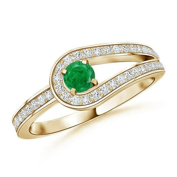 ANGARA Natural Solitaire Emerald Knot Promise Ring with Diamonds in 14K Yellow Gold for Women (Size-3.2mm) | May Birthstone, Birthday, Anniversary, Jewelry Gift for Women | Natural Emerald Ring