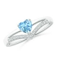 thumbnail image 1 of ANGARA Natural Solitaire Heart Aquamarine and Diamond Chevron Ring in 925 Sterling Silver for Women (Size-5mm) | March Birthstone, Anniversary, Jewelry Gift for Women | Natural Aquamarine Ring, 1 of 9