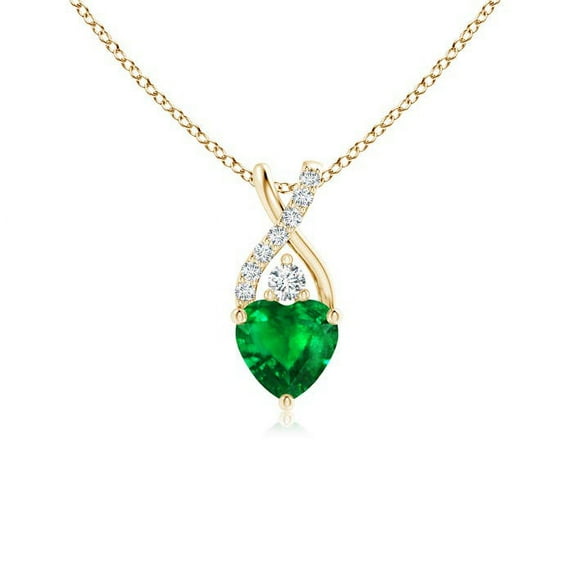 ANGARA Natural Solitaire Heart Emerald Pendant with Twisted Diamond Bale in 14K Yellow Gold for Women (Size-5mm) | May Birthstone, Anniversary, Jewelry Gift for Women | Natural Emerald Necklace