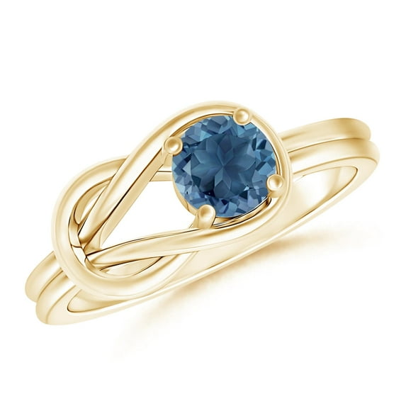 ANGARA Natural Solitaire London Blue Topaz Infinity Knot Ring in 14K Yellow Gold for Women (Size-5mm) | November Birthstone Jewelry for Women | London Blue Topaz Ring (Ring Size - 8.5)