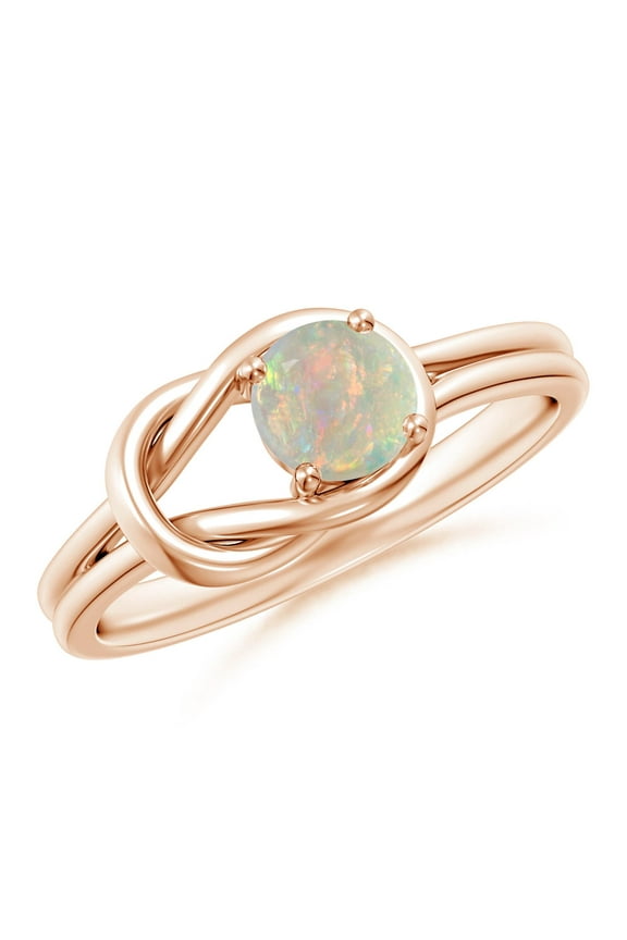Natural Opal Ring - Solitaire Opal Infinity Knot Ring for Women (Size-5mm) | October Birthstone Jewelry | 14K Rose Gold Opal Ring (Ring Size = 9)