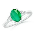 thumbnail image 1 of ANGARA Natural Solitaire Oval 1.1 ct Emerald Ring with Trio Diamond Accents in 14K White Gold for Women (Size-8x6mm) | May Birthstone, Anniversary, Jewelry Gift for Women | Natural Emerald Ring, 1 of 11