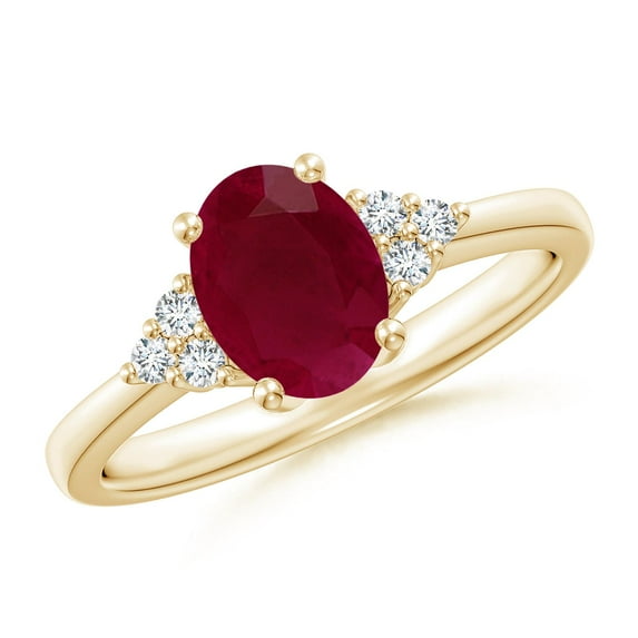 ANGARA Natural Solitaire Oval 1.25 ct Ruby and Diamond Promise Ring in 14K Yellow Gold for Women (Size-8x6mm) | July Birthstone Jewelry for Her | Natural Ruby Rings