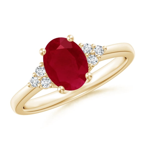 ANGARA Natural Solitaire Oval 1.25 ct Ruby and Diamond Promise Ring in 14K Yellow Gold for Women (Size-8x6mm) | July Birthstone Jewelry for Her | Natural Ruby Rings