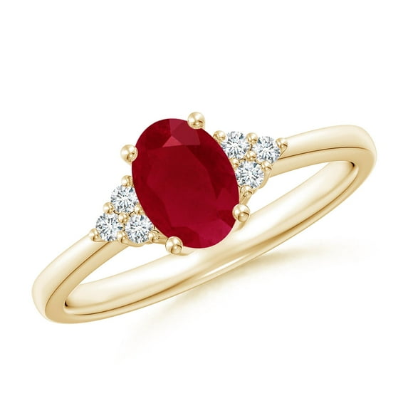ANGARA Natural Solitaire Oval 1 ct Ruby and Diamond Promise Ring in 14K Yellow Gold for Women (Size-7x5mm) | July Birthstone Jewelry for Her | Natural Ruby Rings
