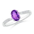 thumbnail image 1 of ANGARA Natural Solitaire Oval Amethyst Bypass Ring with Pave Diamonds in 14K White Gold for Women (Size-7x5mm) | February Birthstone, Anniversary, Jewelry Gift for Women | Natural Amethyst Ring, 1 of 8