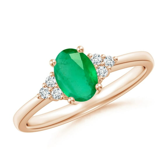 ANGARA Natural Solitaire Oval Emerald Ring with Trio Diamond Accents in 14K Rose Gold for Women (Size-7x5mm) | May Birthstone, Birthday, Anniversary, Jewelry Gift for Women | Natural Emerald Ring