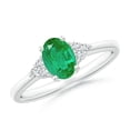 thumbnail image 1 of ANGARA Natural Solitaire Oval Emerald Ring with Trio Diamond Accents in 14K White Gold for Women (Size-7x5mm) | May Birthstone, Birthday, Anniversary, Jewelry Gift for Women | Natural Emerald Ring, 1 of 10