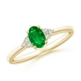 thumbnail image 1 of ANGARA Natural Solitaire Oval Emerald Ring with Trio Diamond Accents in 14K Yellow Gold for Women (Size-6x4mm) | May Birthstone, Birthday, Anniversary, Jewelry Gift for Women | Natural Emerald Ring, 1 of 10