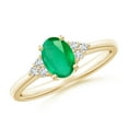 thumbnail image 1 of ANGARA Natural Solitaire Oval Emerald Ring with Trio Diamond Accents in 14K Yellow Gold for Women (Size-7x5mm) | May Birthstone, Birthday, Anniversary, Jewelry Gift for Women | Natural Emerald Ring, 1 of 10