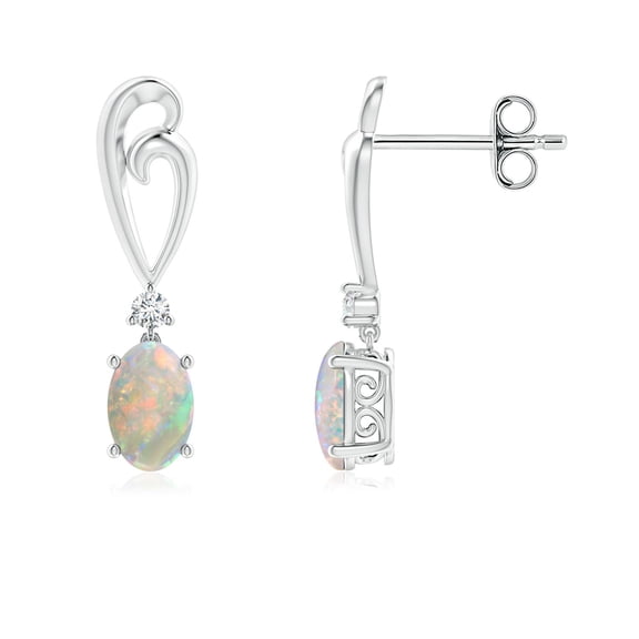 ANGARA Natural Solitaire Oval Opal Swirl Drop Earrings with Diamond in 925 Sterling Silver for Women (Size-6x4mm) | October Birthstone, Anniversary, Jewelry Gift for Women | Natural Opal Earrings