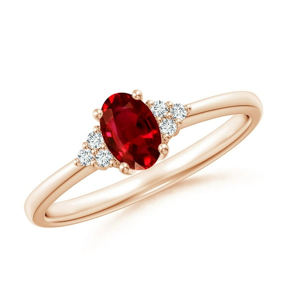 ANGARA Natural Solitaire Oval Ruby and Diamond Promise Ring in 14K Rose Gold for Women (Size-6x4mm) | July Birthstone Jewelry for Her | Natural Ruby Rings