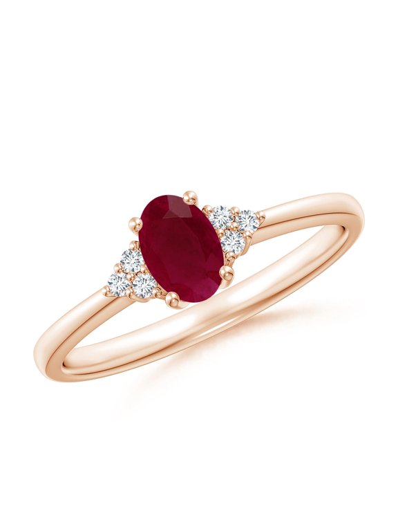 Natural Solitaire Oval Ruby and Diamond Promise Ring in 14K Rose Gold for Women (Size-6x4mm) | July Birthstone Jewelry for Her | Natural Ruby Rings