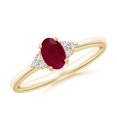 thumbnail image 1 of ANGARA Natural Solitaire Oval Ruby and Diamond Promise Ring in 14K Yellow Gold for Women (Size-6x4mm) | July Birthstone Jewelry for Her | Natural Ruby Rings, 1 of 13
