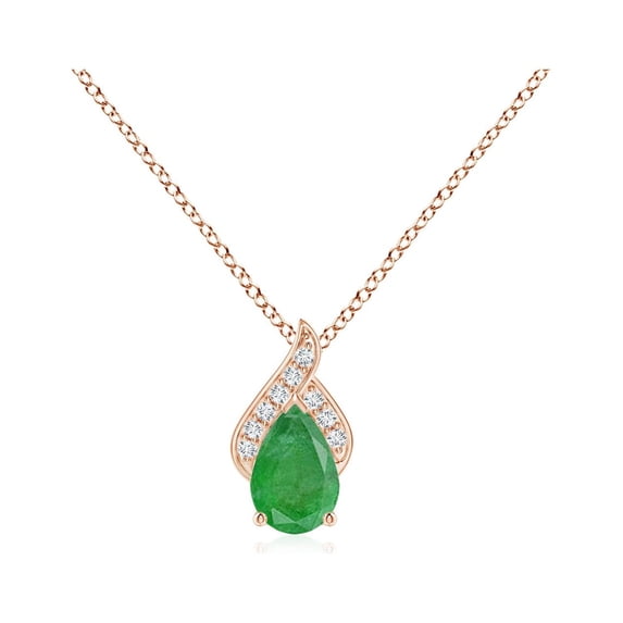 Angara Necklace - Natural Emerald Pendant Necklace in 14K Rose Gold for Women (Size-6x4mm) | May Birthstone Jewelry, Birthday, Anniversary, Christmas, Jewelry Gift for Women