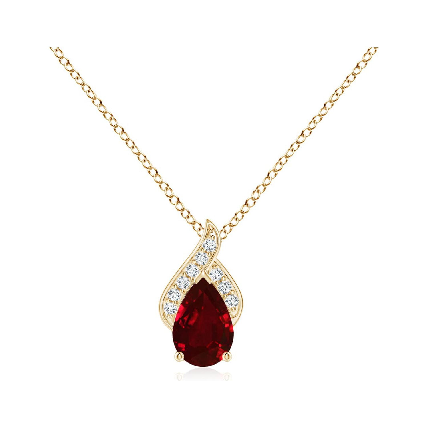 Angara Natural Pear Ruby Solitaire Pendant Necklace for Women, Girls in Platinum (Grade-A | 7x5mm) July-Birthstone Jewelry Gift for Her | Birt並行輸入