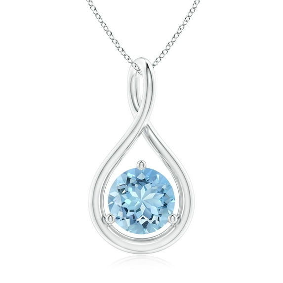 ANGARA Natural Solitaire Round 1.12 ct Aquamarine Infinity Twist Pendant in 14K White Gold for Women (Size-7mm) | March Birthstone, Anniversary, Jewelry Gift for Women | Natural Aquamarine Necklace