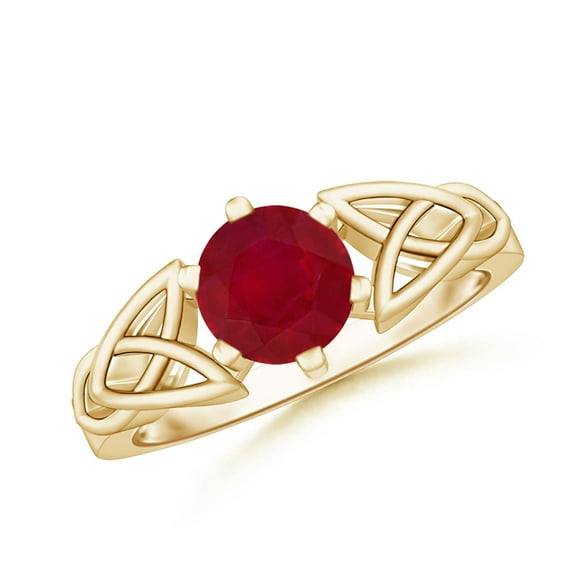 ANGARA Natural Solitaire Round 1.4 ct Ruby Celtic Knot Ring in 14K Yellow Gold for Women (Size-7mm) | July Birthstone Jewelry for Her