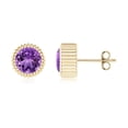 thumbnail image 1 of ANGARA Natural Solitaire Round 1.6 ct Amethyst Beaded Halo Studs in 14K Yellow Gold for Women (Size-6mm) | February Birthstone, Anniversary, Jewelry Gift for Women | Natural Amethyst Earrings, 1 of 8