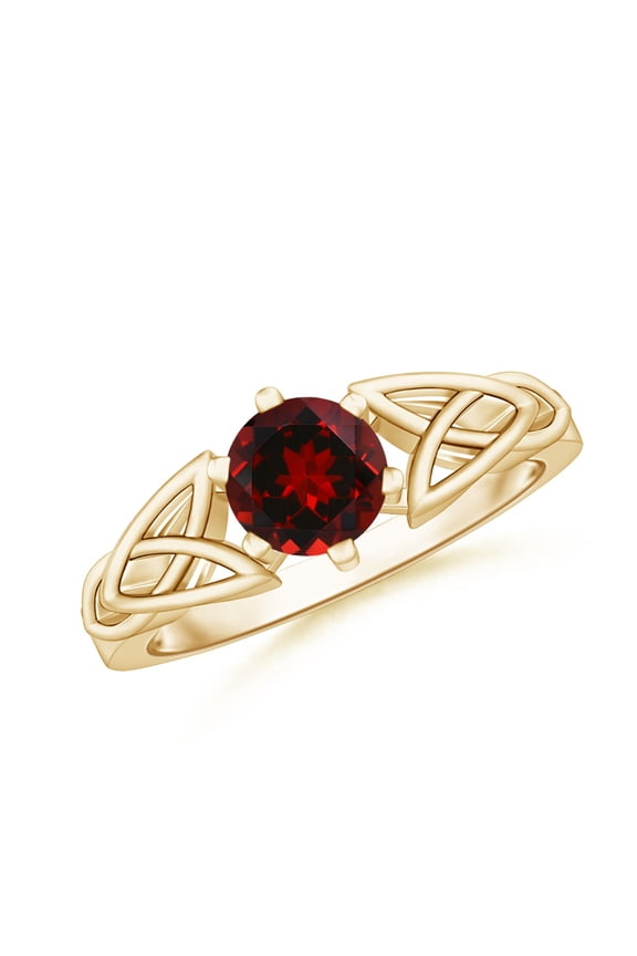 Natural Solitaire Round 1 ct Garnet Celtic Knot Ring in 14K Yellow Gold for Women (Size-6mm) | January Birthstone, Birthday, Anniversary, Jewelry Gift for Women | Natural Garnet Ring