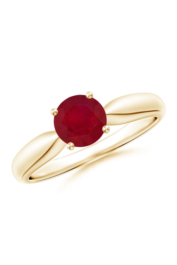 Natural Solitaire Round 1 ct Ruby Tapered Shank Ring in 14K Yellow Gold for Women (Size-6mm) | July Birthstone, Birthday, Anniversary, Jewelry Gift for Women | Natural Ruby Ring