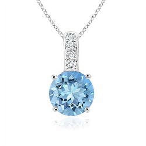 ANGARA Natural Solitaire Round Aquamarine Pendant with Diamond Bale in 925 Sterling Silver for Women (Size-4mm) | March Birthstone, Anniversary, Jewelry Gift for Women | Natural Aquamarine Necklace