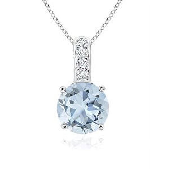 ANGARA Natural Solitaire Round Aquamarine Pendant with Diamond Bale in 925 Sterling Silver for Women (Size-5mm) | March Birthstone, Anniversary, Jewelry Gift for Women | Natural Aquamarine Necklace