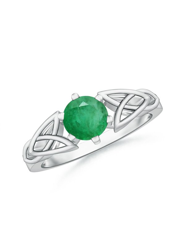 Natural Solitaire Round Emerald Celtic Knot Ring in 14K White Gold for Women (Size-6mm) | May Birthstone, Birthday, Anniversary, Jewelry Gift for Women | Natural Emerald Ring