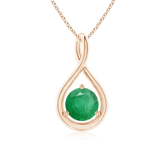 ANGARA Natural Solitaire Round Emerald Infinity Twist Pendant in 14K Rose Gold for Women (Size-6mm) | May Birthstone, Birthday, Anniversary, Jewelry Gift for Women | Natural Emerald Necklace