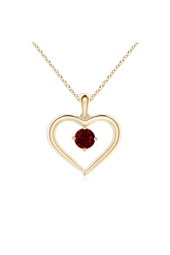 Natural Solitaire Round Ruby Open Heart Pendant in 14K Yellow Gold for Women (Size-4mm) | July Birthstone, Birthday, Anniversary, Jewelry Gift for Women | Natural Ruby Necklace
