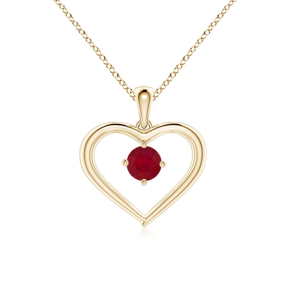 ANGARA Natural Solitaire Round Ruby Open Heart Pendant in 14K Yellow Gold for Women (Size-4mm) | July Birthstone, Birthday, Anniversary, Jewelry Gift for Women | Natural Ruby Necklace