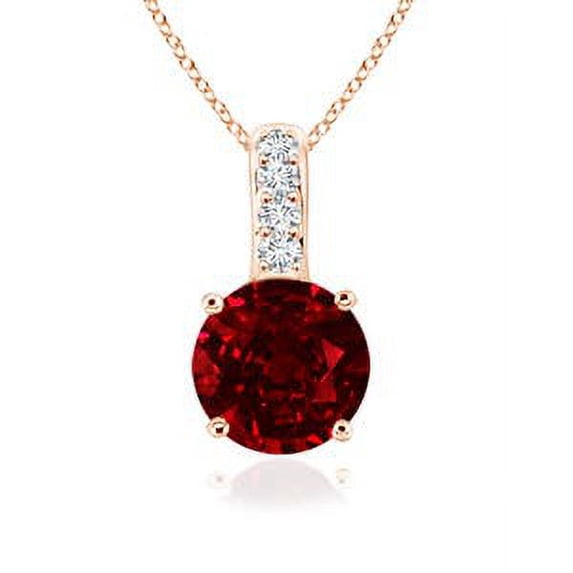 ANGARA Natural Solitaire Round Ruby Pendant with Diamond Bale in 14K Rose Gold for Women (Size-5mm) | July Birthstone, Birthday, Anniversary, Jewelry Gift for Women | Natural Ruby Necklace