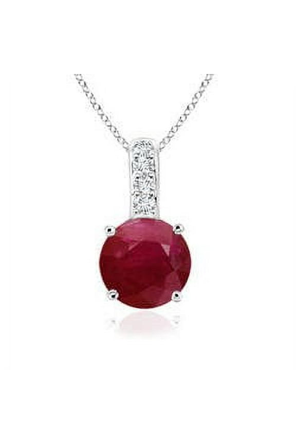 Natural Solitaire Round Ruby Pendant with Diamond Bale in 925 Sterling Silver for Women (Size-4mm) | July Birthstone, Birthday, Anniversary, Jewelry Gift for Women | Natural Ruby Necklace