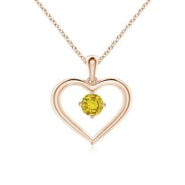 ANGARA Natural Solitaire Round Yellow Sapphire Open Heart Pendant in 14K Rose Gold for Women (Size-4mm) | September Birthstone, Anniversary, Jewelry Gift for Women | Natural Yellow Sapphire Necklace