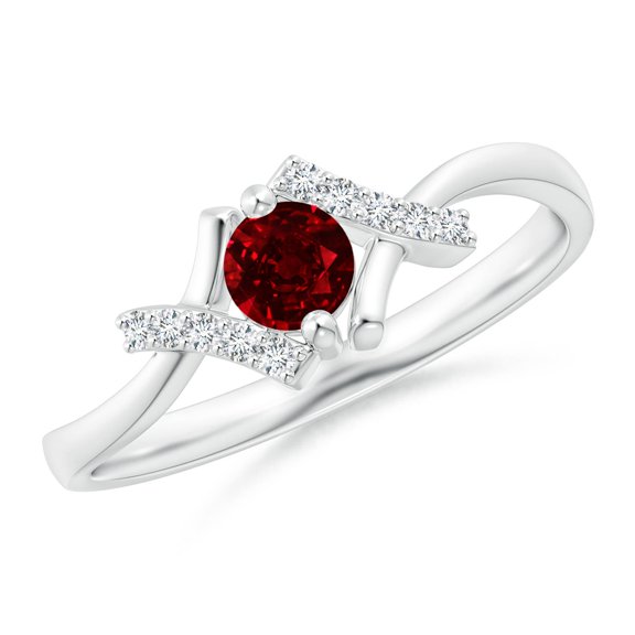 Angara Natural Ruby Promise Ring for Women in 14K White Gold – July Birthstone Jewelry | Ruby Ring with Diamond Accents (Ring Size - 7)