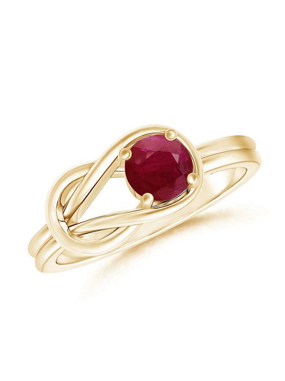 Natural Solitaire Ruby Infinity Knot Ring in 14K Yellow Gold for Women (Size-4mm) | July Birthstone, Birthday, Anniversary, Jewelry Gift for Women | Natural Ruby Ring