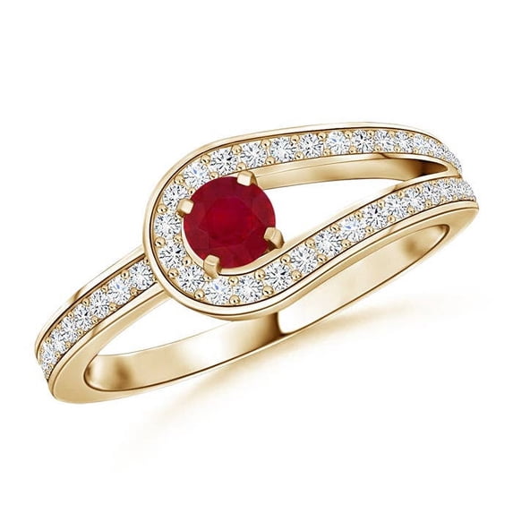 ANGARA Natural Solitaire Ruby Knot Promise Ring with Diamonds in 14K Yellow Gold for Women (Size-3.2mm) | July Birthstone, Birthday, Anniversary, Jewelry Gift for Women | Natural Ruby Ring