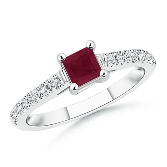 ANGARA Natural Solitaire Square Ruby Ring with Diamond Accents in 14K White Gold for Women (Size-4mm) | July Birthstone, Birthday, Anniversary, Jewelry Gift for Women | Natural Ruby Ring