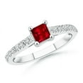 thumbnail image 1 of ANGARA Natural Solitaire Square Ruby Ring with Diamond Accents in 14K White Gold for Women (Size-4mm) | July Birthstone Jewelry for Her, 1 of 8