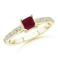 thumbnail image 1 of ANGARA Natural Solitaire Square Ruby Ring with Diamond Accents in 14K Yellow Gold for Women (Size-4mm) | July Birthstone Jewelry for Her, 1 of 8