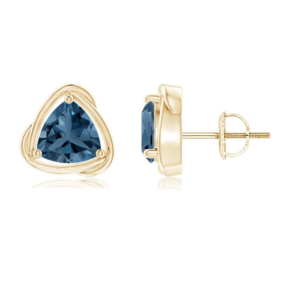 ANGARA Natural Solitaire Trillion 2.6 ct London Blue Topaz Swirl Stud Earrings in 14K Yellow Gold for Women (Size-7mm) | November Birthstone Jewelry for Women | London Blue Topaz Earrings