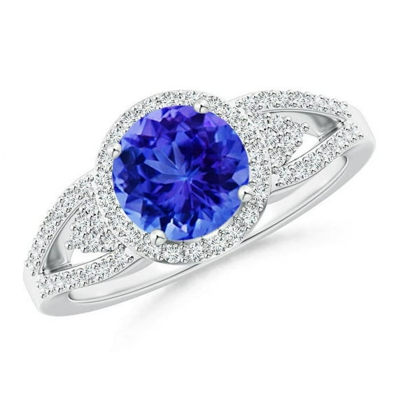 ANGARA Natural Split Shank 1.45 ct Tanzanite Halo Ring with Cluster Diamonds in 14K White Gold for Women (Size-7mm) | December Birthstone, Anniversary, Jewelry Gift for Women | Natural Tanzanite Ring
