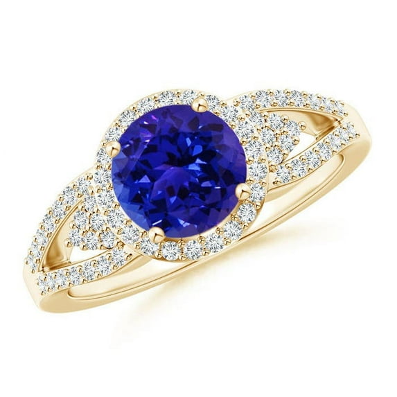 ANGARA Natural Split Shank 1.45 ct Tanzanite Halo Ring with Cluster Diamonds in 14K Yellow Gold for Women (Size-7mm) | December Birthstone, Anniversary Jewelry Gift for Women | Natural Tanzanite Ring