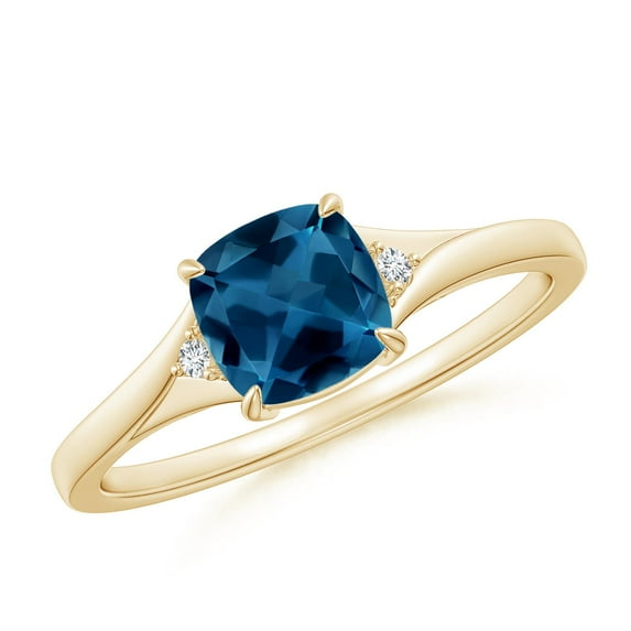ANGARA Natural Split Shank Cushion 1.1 ct London Blue Topaz Ring in 14K Yellow Gold for Women (Size-6mm) | November Birthstone, Anniversary, Jewelry Gift for Women | Natural London Blue Topaz Ring