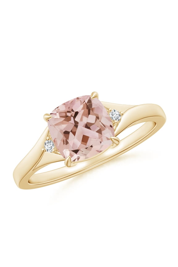 Natural Split Shank Cushion 1.2 ct Morganite Solitaire Ring in 14K Yellow Gold for Women | Birthday, Anniversary, Jewelry Gift for Women | Natural Morganite Ring