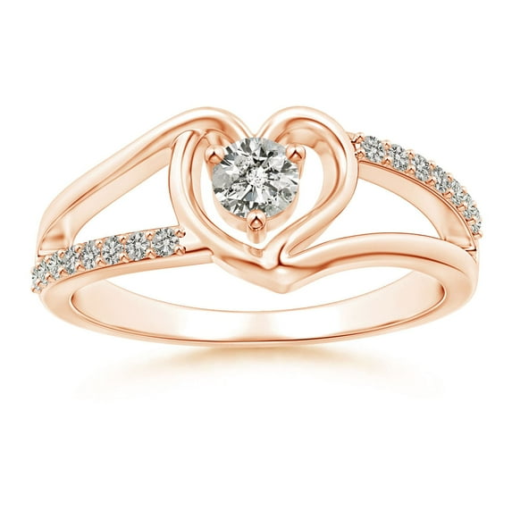 ANGARA Natural Split Shank Diamond Heart Engagement Ring in 14K Rose Gold for Women (Size-3.8mm| Color-K| Clarity-I3) | April Birthstone, Anniversary, Jewelry Gift for Women | Natural Diamond Ring