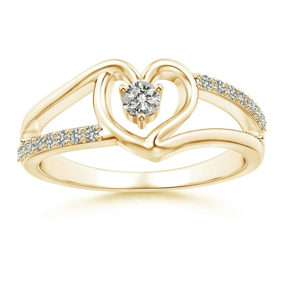 ANGARA Natural Split Shank Diamond Heart Engagement Ring in 14K Yellow Gold for Women (Size-3mm| Color-K| Clarity-I3) | April Birthstone, Anniversary, Jewelry Gift for Women | Natural Diamond Ring